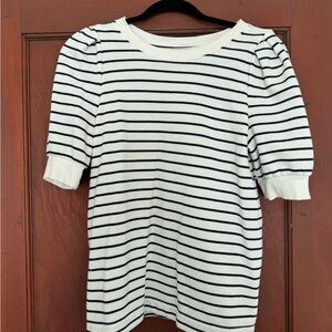 LOFT Black and White Striped Short Sleeve Top